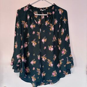 Maurices Dark Green Floral Peasant Style Blouse